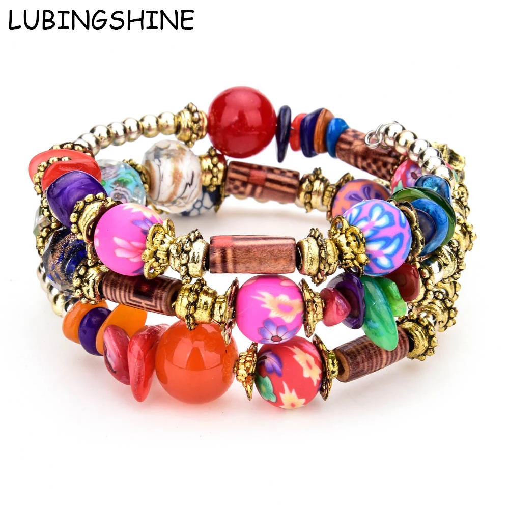 LUBINGSHINE, винтажный многослойный браслет для женщин, многоцветные браслеты с бусинами и цветами, браслеты в стиле бохо, ювелирные изделия для женщин