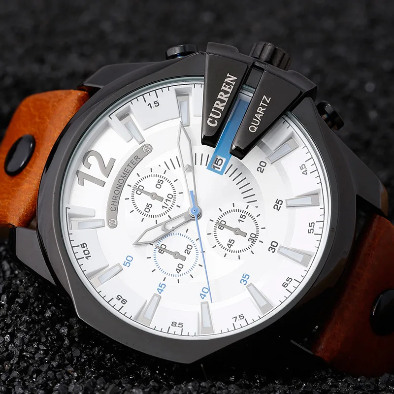 orange white black Curren 8176, мужские часы, Топ бренд, роскошные золотые мужские часы, модные, кожаный ремешок, для улицы, повседневные, спортивные, наручные часы с большим циферблатом - Цвет: orange white black