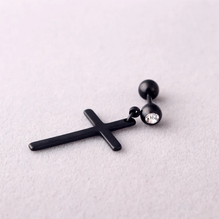 Модные женские и мужские серьги в стиле панк с черным хрустальным крестом из