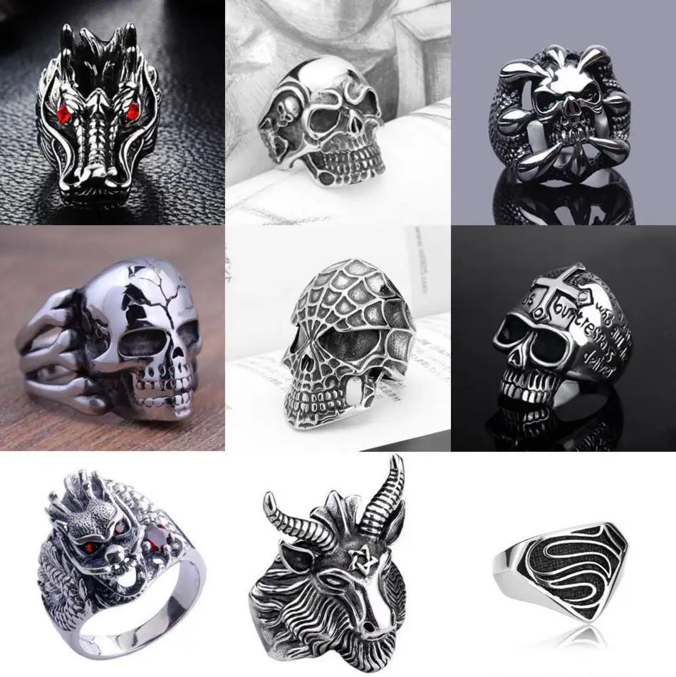 Мужское модное кольцо из нержавеющей стали с драконом готическое панк черепом