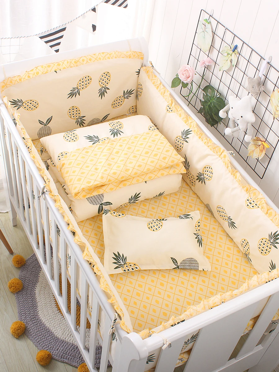 

Promotion! 6/9PCS pineapple Cartoon Baby Crib Bedding set bedroom decor Comforter Cover Bumpers Sheet blanket ,120*60/120*70cm