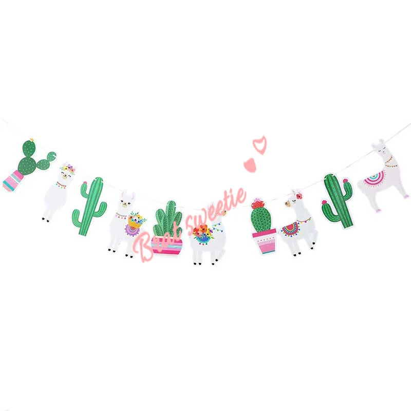 llama cactus banner Мексиканская фиеста Альпака флаг баннеры милые животные лама Вымпел банты Дети День рождения украшения поставки - Цвет: llama cactus banner