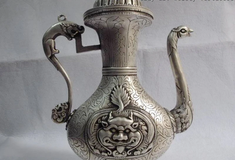 13 тибетская классика бронзовая Серебристая собака rosefinch Dragon flagon stoup | Дом и сад