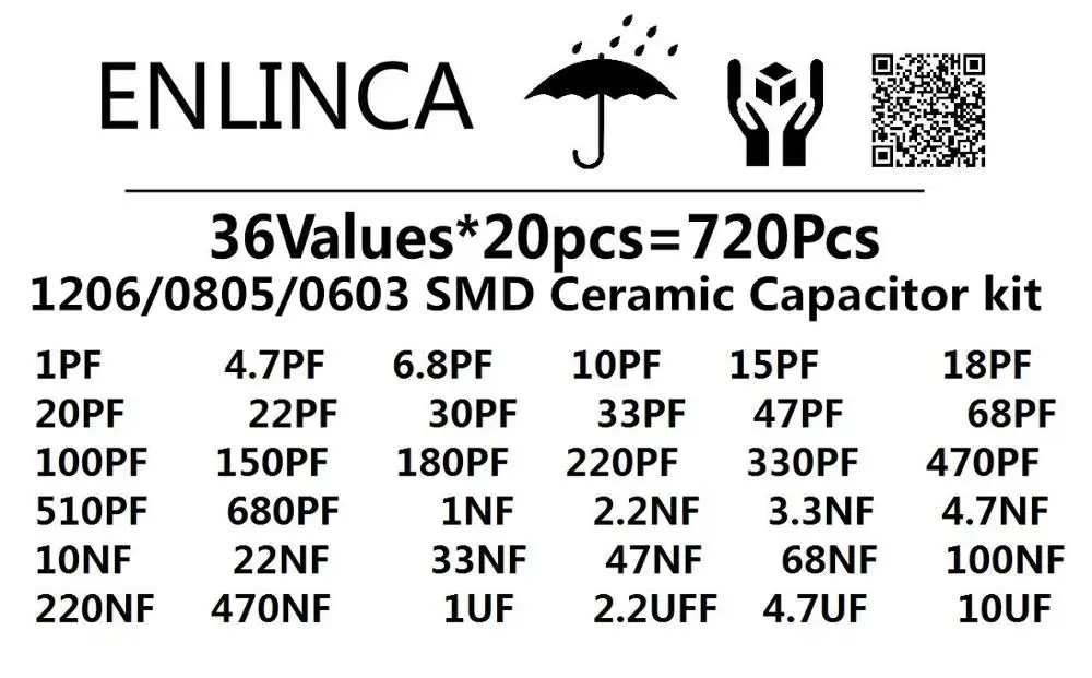 36ValuesX20pcs = 720Pcs 1pF 10uF электронный комплект конденсаторов 1206 0805 0603 SMD керамический