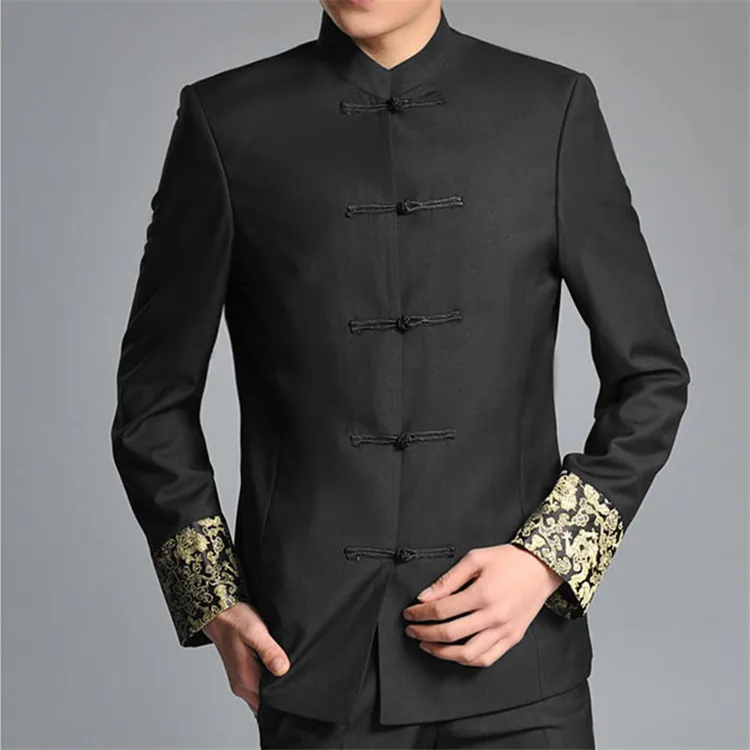 

new embroidery Chinese tunic suit men's suits Slim young adults graduate student performing arts groups dance dress Traditional