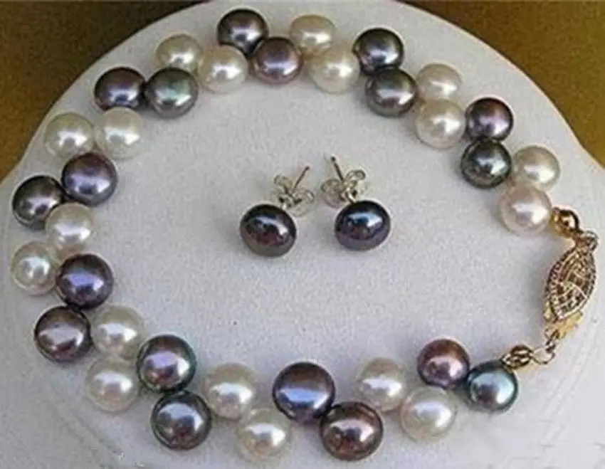 Горячая продажа Новый стиль&gt Красивый 7-8 мм черный и белый пресноводный жемчуг