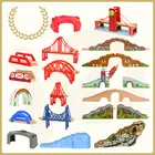 Деревянный Железнодорожный путь, аксессуары для железнодорожного моста, разнообразные компоненты, туннель, перекрестный мост, деревянные игрушки, развивающие игрушки