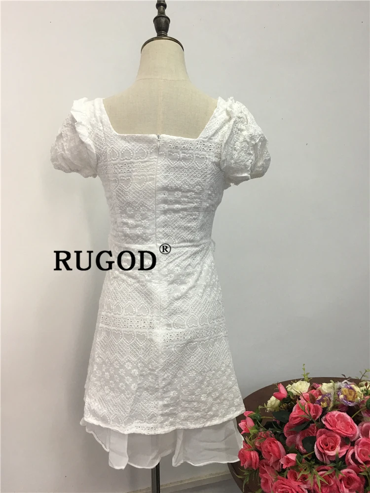 RUGOD корейское шикарное белое кружевное открытое женское платье с рукавами-фонариками, Сексуальное Тонкое кружевное лоскутное платье на шнуровке для девушек, платья для вечеринок vestidos