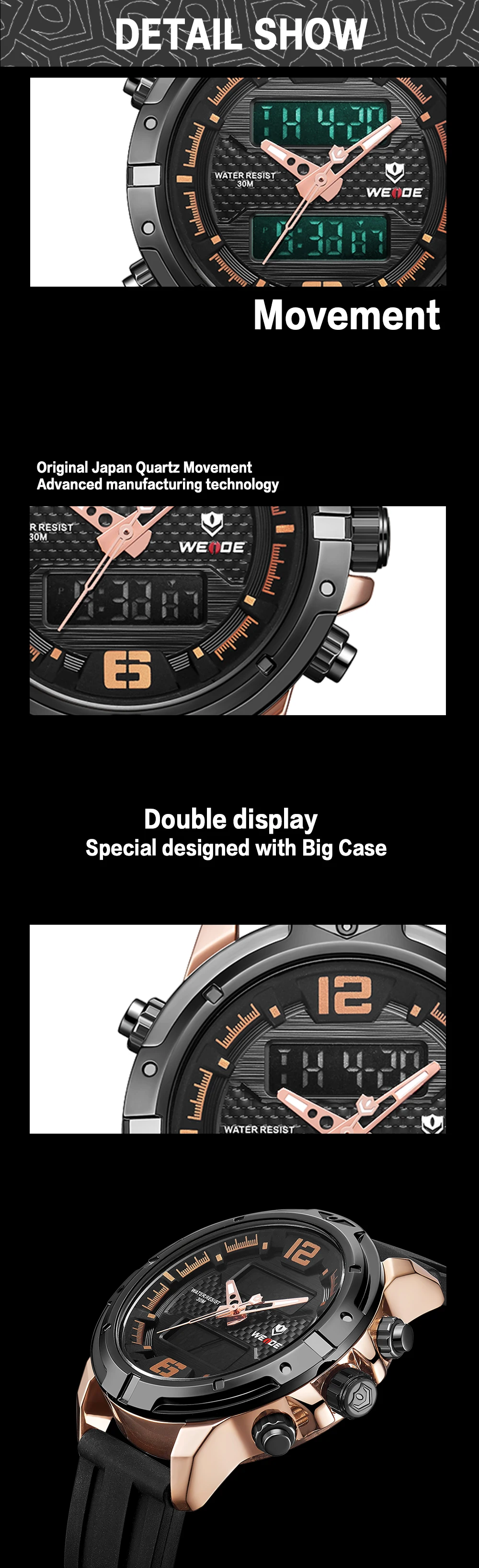 WEIDE, Новое поступление, роскошные повседневные часы с календарем, хронографом, аналоговый ЖК-цифровой силиконовый ремешок, Кварцевые водонепроницаемые наручные часы