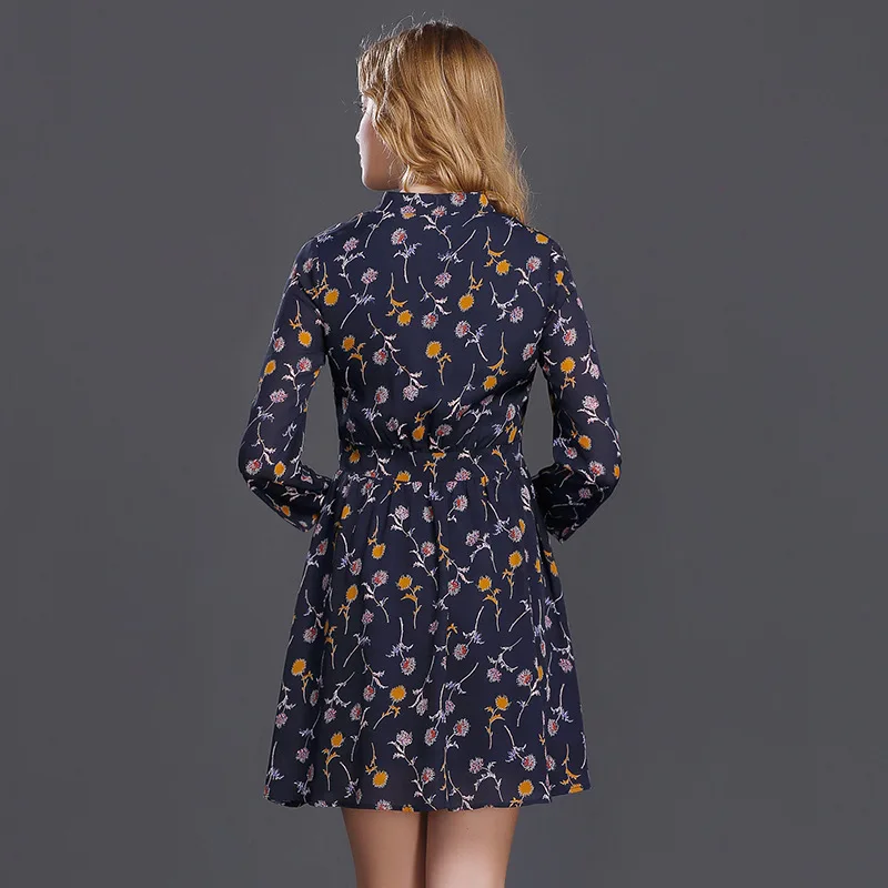 Мода 2018 платье Для женщин осень Винтаж с цветочным принтом шифоновое