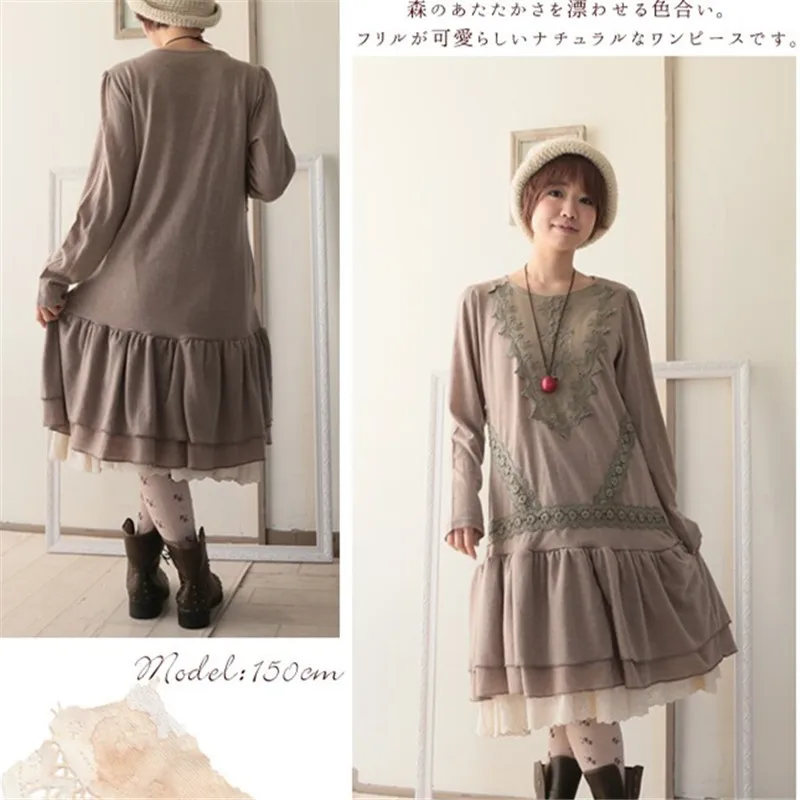 Зимнее плотное вязаное женское платье свободное винтажное хлопковое Mori Girl Vestido