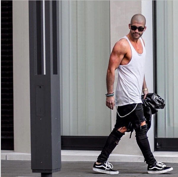 Высокое Качество Мода осень стрейч Разорвал Дизайнерские Джинсы хип хоп Slim Fit