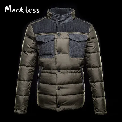 Markless, Мужская Толстая куртка, пуховик, брендовая одежда, мужские повседневные вязаные Лоскутные пуховые пальто, Мужская модная зимняя верхняя одежда - Цвет: Армейский зеленый