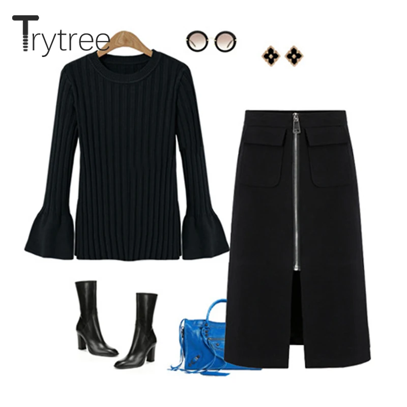 Женская Повседневная юбка Trytree однотонная прямая из полиэстера до середины икры