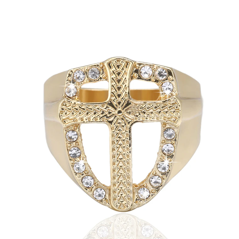 Соня Рыцари Тамплиер доспехи крестоносца крест кольца Iced Out Кристалл Золото перстень для мужчин прохладный мужской дизайн ювелирных изделий
