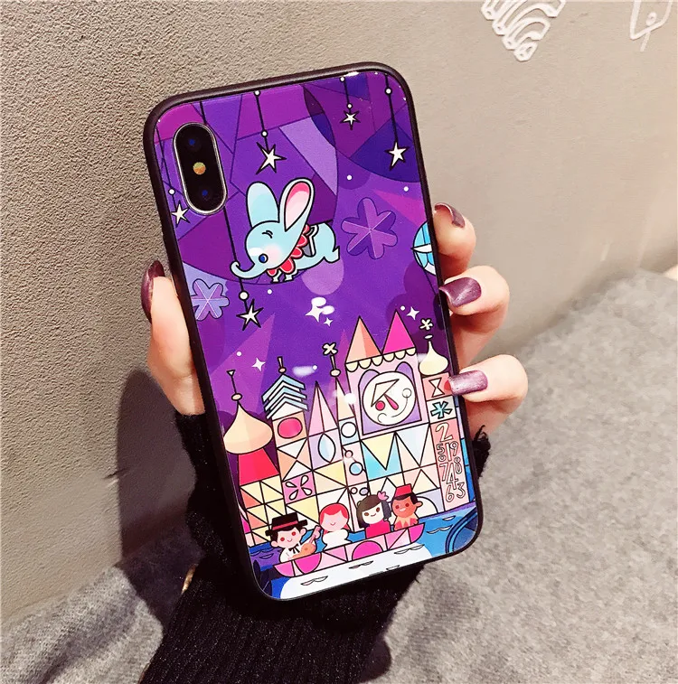 for iphone 8 8plus Fairy tale castle Glass Case . Cartoon Fireworks hard back case For X 6 6s 6splus 6plus 7 7plus cover |