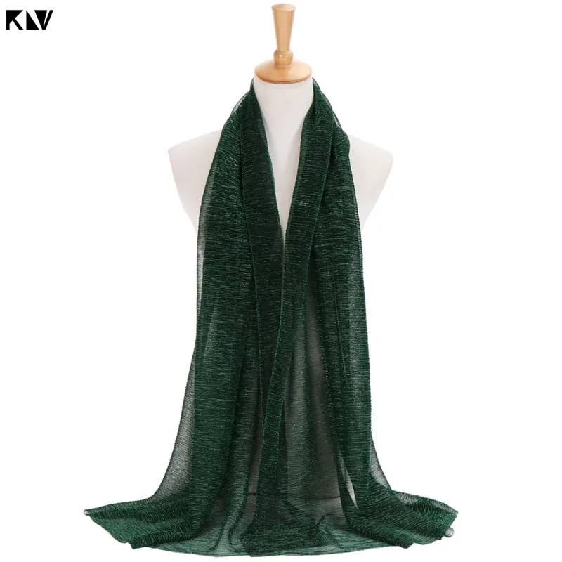 Черный зеленый KLV/Для женщин; однотонная; украшенная пайетками; Цвет Hijab шарф мусульманский Исламская Турция тюрбан, повязка на голову - Цвет: Черный зеленый