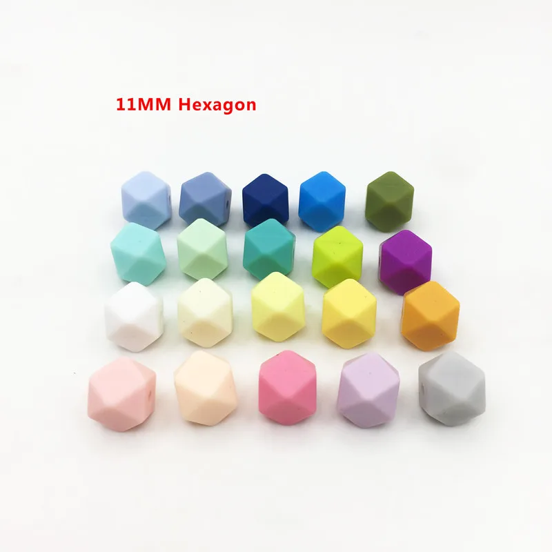 11hexagon candy colo 30 шт Силиконовые 11 мм/13 мм/17 мм шестигранные бусины для прорезывания зубов мини-бусы для ребенка жевательный Прорезыватель для кормления ожерелье ювелирные изделия DIY аксессуары - Цвет: 11hexagon candy colo