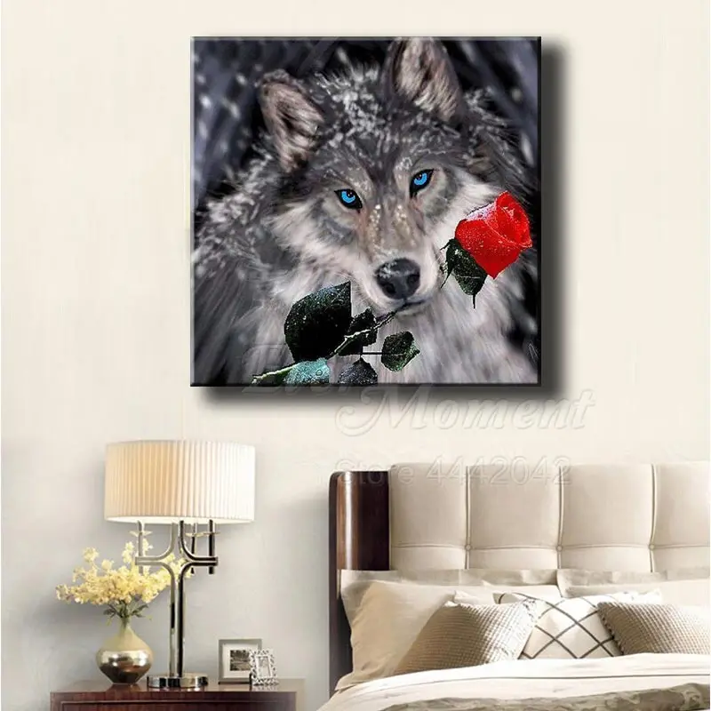 Когда-нибудь момент алмазов картина волк Роза камни в форме ромба дрель 5D DIY