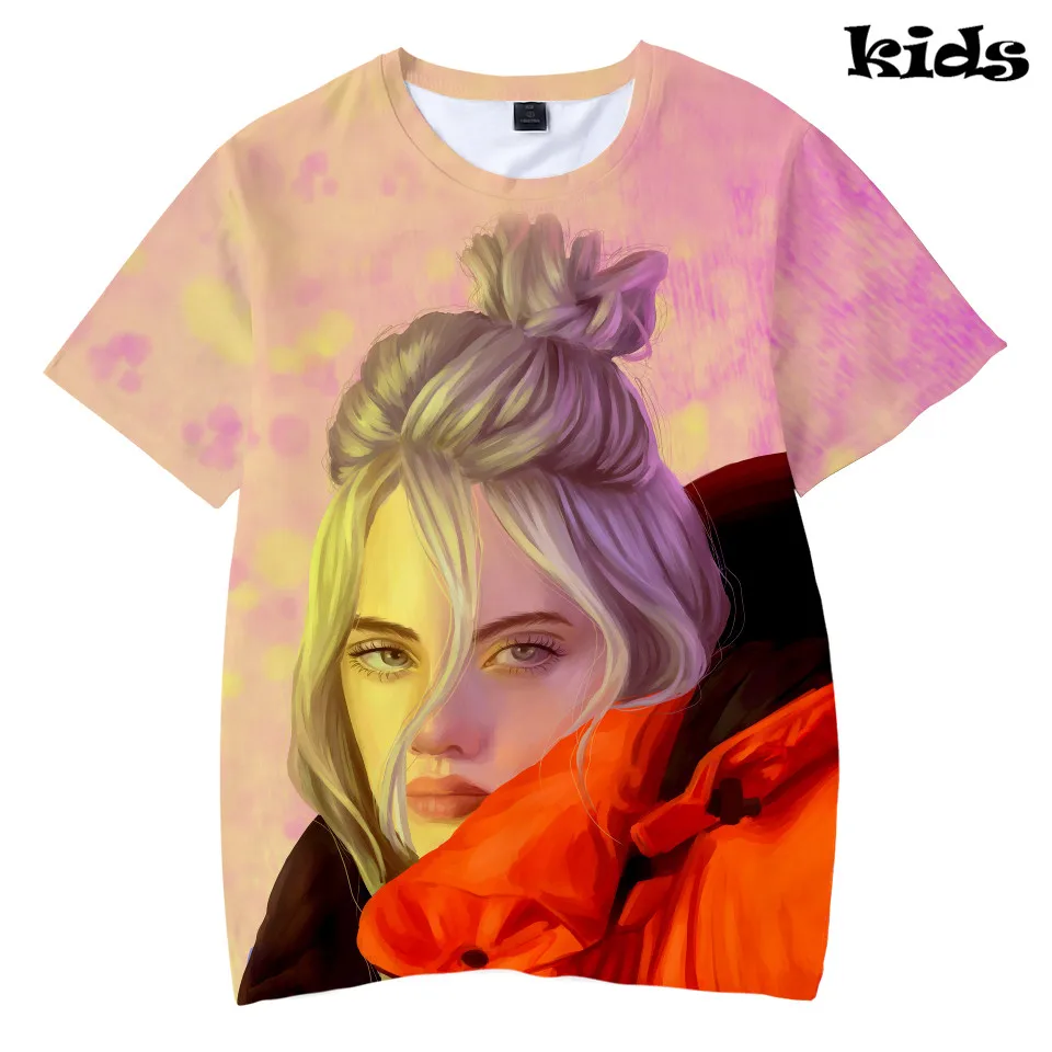 Детская футболка с 3D принтом Billie Eilish крутая летняя модная хипстерская круглым