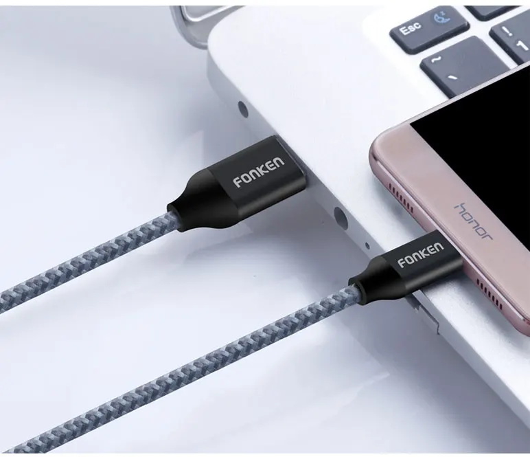 3 шт. fonken Тип USB-C кабель Quick Зарядное устройство Тип c 21AWG Max 2.4A быстрой зарядки Reversible USB c кабель для мобильного телефона