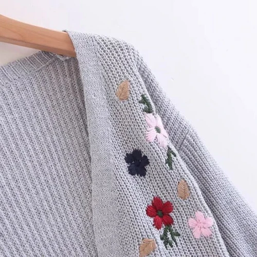 Fashion Embroidery Knitted Sweater Cardigan 2018 New Long Sleeve Solid Loose Crochet Jackets Autumn Female Open Stitch Coat |
