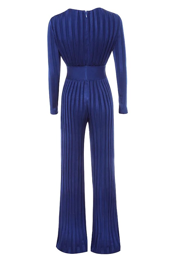 Модный бандажный комбинезон знаменитостей Новое поступление летний женский неоновый бандажный облегающий Королевский синий длинный рукав глубокий v-образный вырез