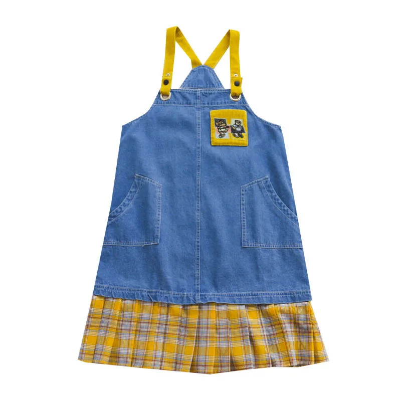 Женская джинсовая юбка без рукавов повседневная на бретельках с вышивкой