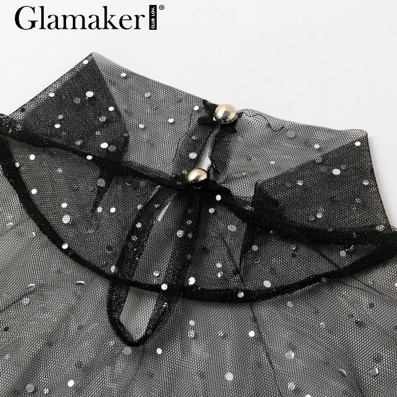 Женская прозрачная блузка с длинным рукавом и высоким воротником | одежда