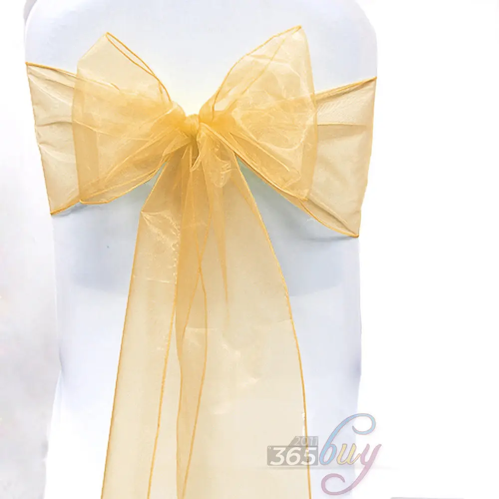 

[ Fly Eagle ] 10PCS Organza Chair Sashes Bow Wedding Party Cover Banquet cover sashes #5 Faint Yellow
