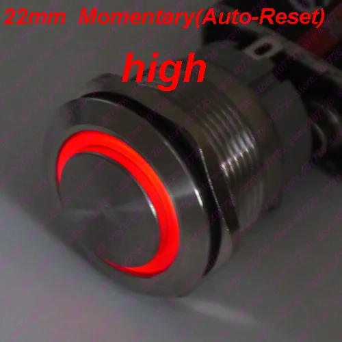 22mm red high head 1 шт. 16 мм/19 мм/22 мм металлический кнопочный переключатель из нержавеющей стали с подсветкой кольцевой светодиодный 12 В/24 В мгновенное нажатие не фиксируется с Высокой Головкой MAX 10A - Цвет: 22mm red high head