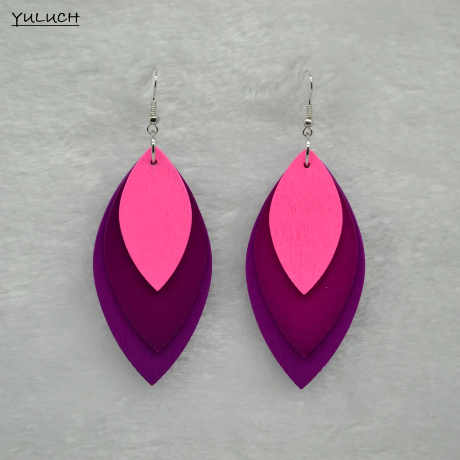 Очаровательные Деревянные серьги-листья аксессуары для сережек три цвета