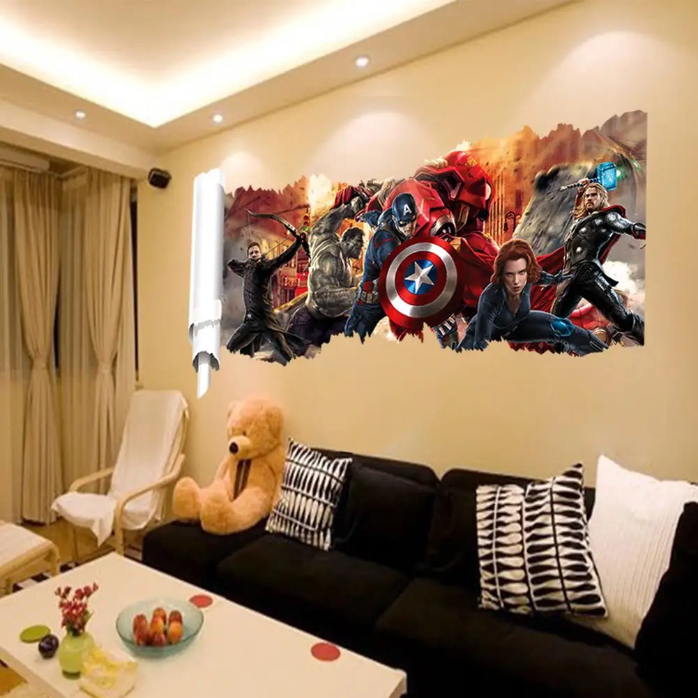 Marvel Мстители Наклейки на стены для детей Спальня Гостиная Наклейка Декор комнаты