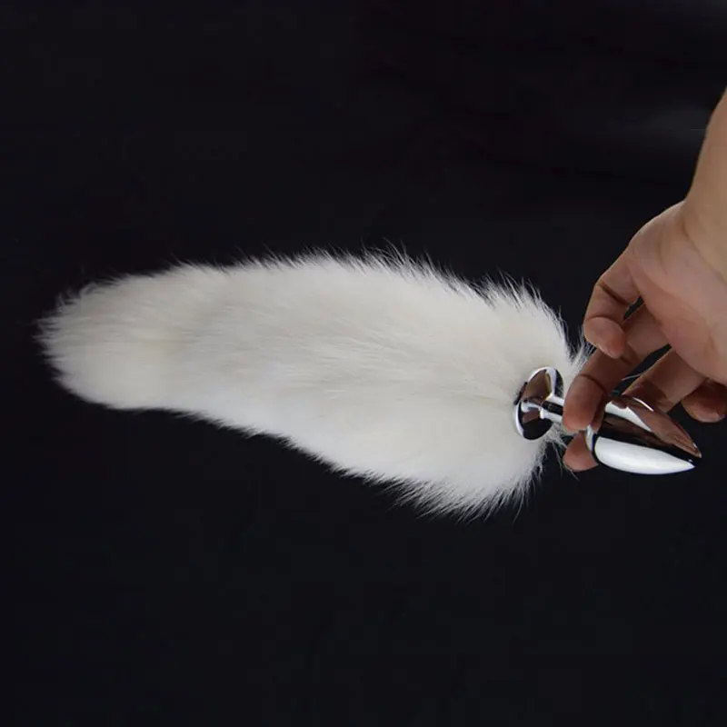 Анальная пробка с большим лисьим хвостом из нержавеющей стали анальная для