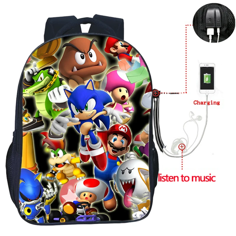 Sonic зубная щётка USB заряд рюкзак для учеников, мальчиков и девочек сумки модные школьные сумки для подростков повседневные Для мужчин Для женщин подростков распылитель ранцевого типа для с - Цвет: 8