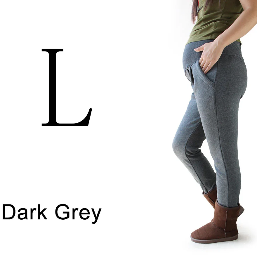 Dark Gery L Большие размеры, зимние Бархатные Леггинсы для беременных, XL, XXL, 3XL, 4XL, регулируемые высокие эластичные леггинсы, штаны для беременных женщин, теплая одежда - Цвет: Dark Gery L