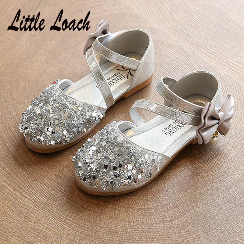 Детская блестящая обувь с закрытым носком блестящие сандалии блестками для