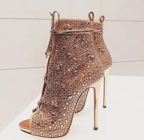 Bling открытый носок туфли на высоком тонком каблуке-шпильке сапоги Открытый Носок