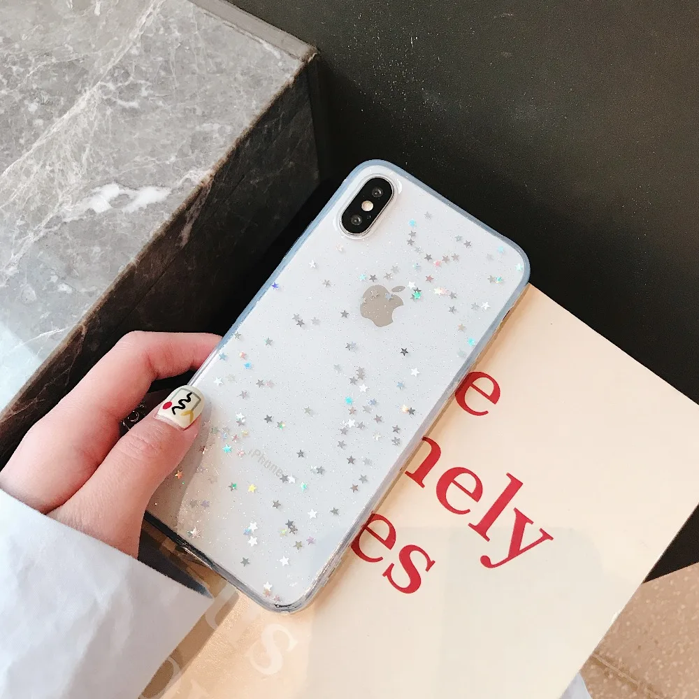 Роскошный блестящий чехол для телефона Iphone XS XR Max блестящая Звезда силиконовый