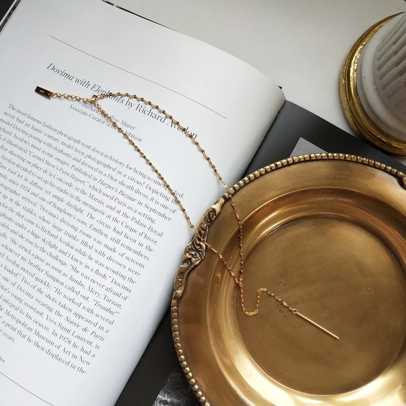 Женское ожерелье с длинной цепочкой из стерлингового серебра 925 пробы золотыми