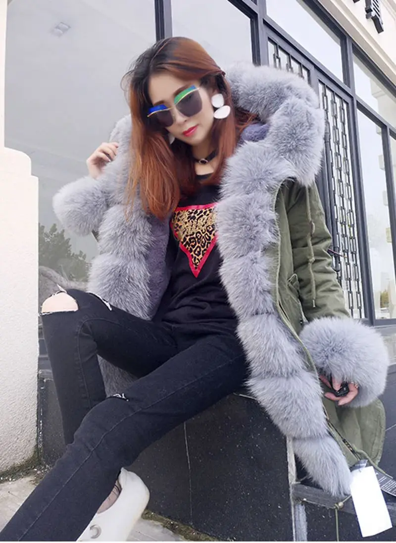 Для женщин S зимняя куртка пальто Куртки натуральным лисьим с капюшоном и меховым