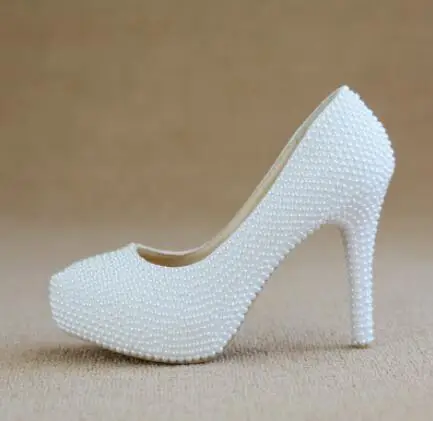 white 11cm heel Love Moments/белые свадебные туфли с жемчугом; элегантная обувь для невесты; женские туфли-лодочки ручной работы на каблуке; женские свадебные туфли-лодочки из натуральной кожи - Цвет: white 11cm heel