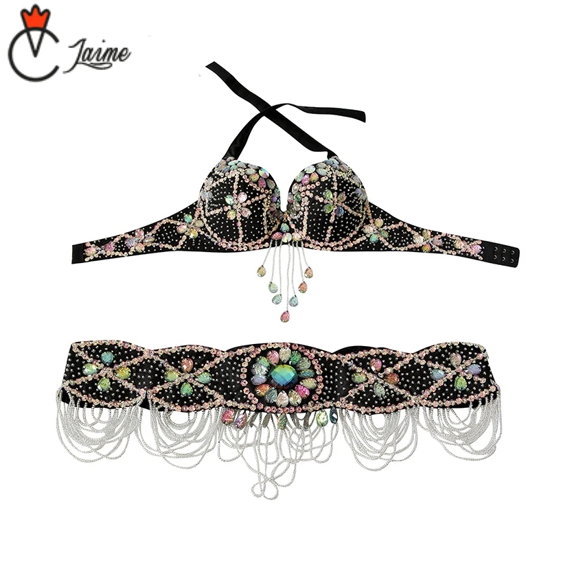 

Dance Outfits Performance Belly Dance Beaded Costume Women Dance wear Belly Dancing Clothes Oriental 2 Pieces/set Bra and Belt