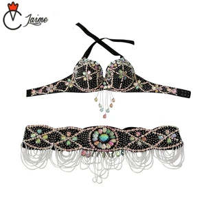 Dance Outfits Performance Belly Dance Beaded Costume Women Dance wear Belly Dancing Clothes Oriental 2 Pieces/set Bra and Belt