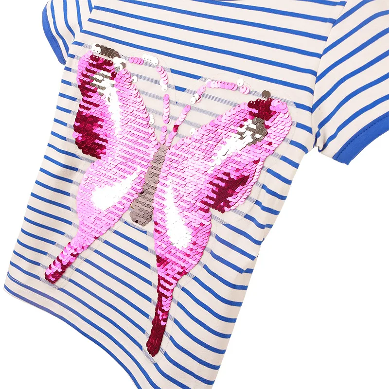 Футболки с блестками и бабочками для маленьких девочек Топы малышей из 100% хлопка