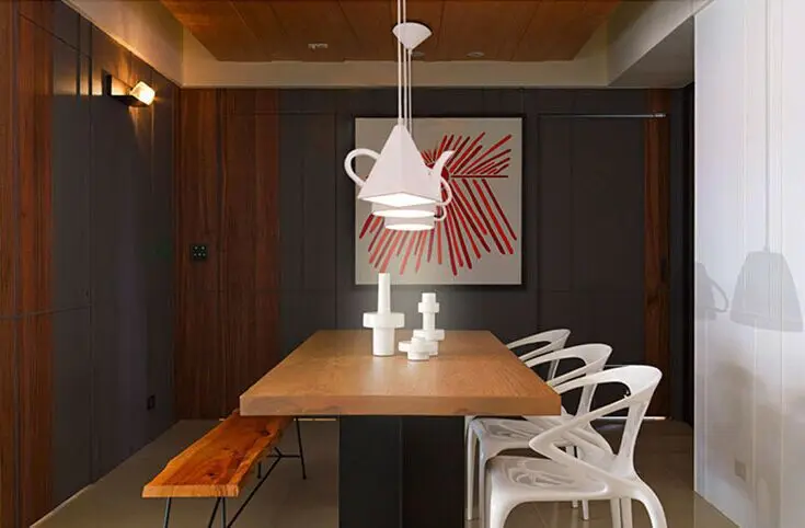 Luces colgantes de tetera de resina modernas, decoración para el hogar de una sola cabeza, blanco, negro y rojo, para té, Bar, café, E27