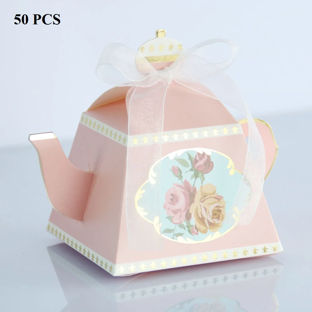 Pink 50 PCS 100/50 шт Королевский чайник, свадебный подарок, коробка для конфет, подарок для ребенка, подарочные бумажные коробки, детские принадлежности для дня рождения, розовый, синий, красный - Цвет: Pink 50 PCS