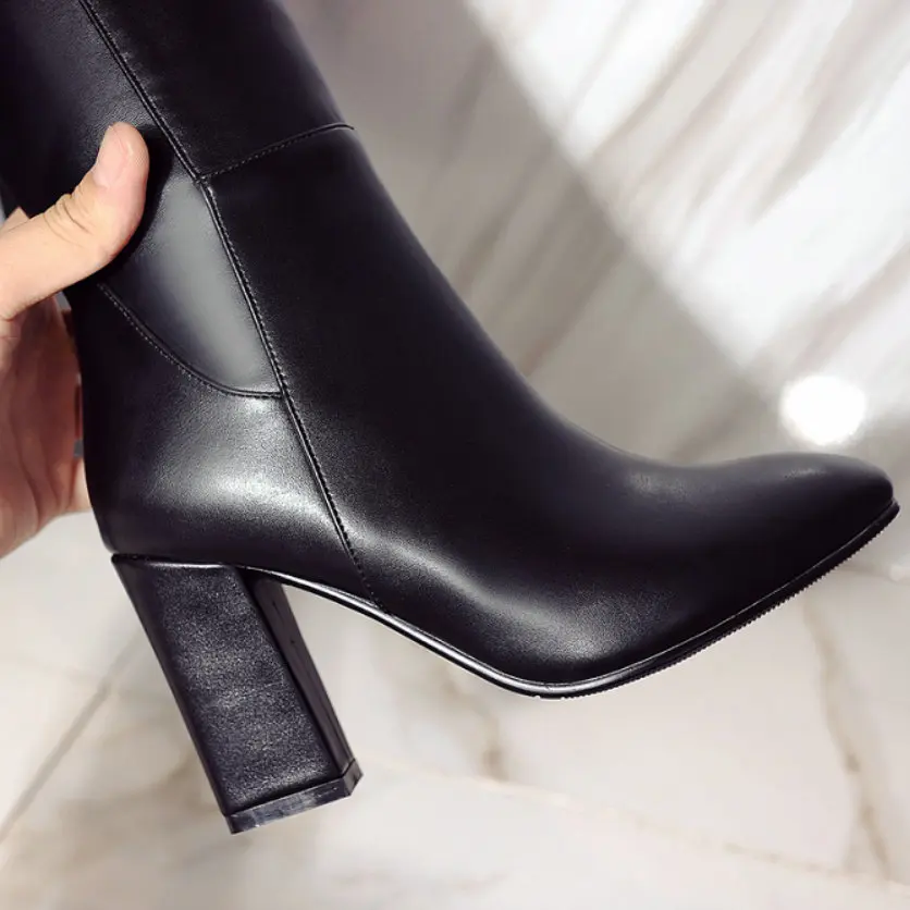 Женские сапоги до колена черные коричневые или красные удобные зимние с