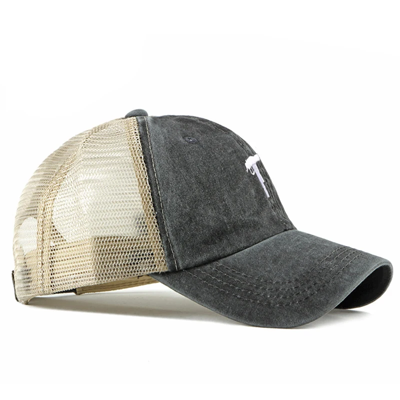 Пистолет УЗИ бейсболка для мужчин Ak47 папа шляпа Потертая джинсовая ткань из