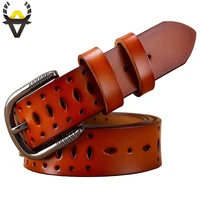 fashion hollow genuine leather belts for women quality pin buckle belt woman cow skin waist strap female for jeans width 2 8 cm